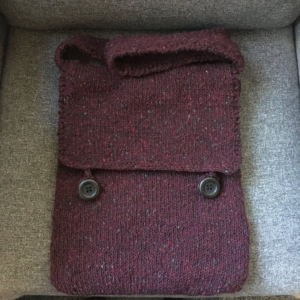 Handknitted Purple Eggplant Wool Tweed Messenger Crossbody Shoulder Bag